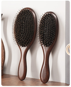 Ebony Wood Boar Bristle Cushion <b>Brush</b>, <b>Scalp</b> Massage Hair <b>Brush</b> for Detangling Smooth Silky Hair - Product Image 3