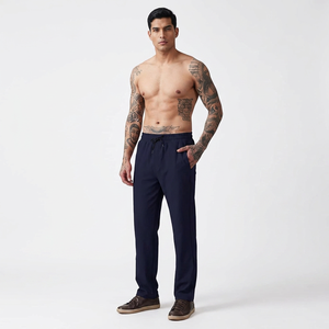 Pantalones Deportivos de Algodón Azul Marino para Hombre, Cintura Elástica con Cordón, Pantalones Casuales con Bolsillos Laterales, Transpirables, de Peso Medio, para Otoño - Product Image 1