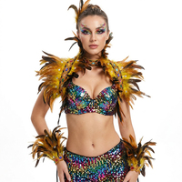 Ensemble d'épaulettes décoratives en plumes avec manchettes assorties pour spectacle de carnaval, samba et événements à thème