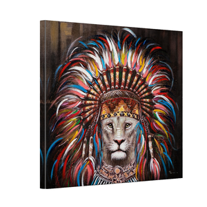 Peinture à l'huile moderne de lion animal peinte à la main, avec coiffe tribale colorée, sur toile, pour décoration murale de salon et de maison - Product Image 6