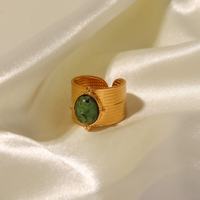 Breite, geschwungene Oberfläche, natürlicher afrikanischer Türkis-Stein, offene modische Ringe für Damen, 18K vergoldeter Edelstahl-Schmuck, Geschenk