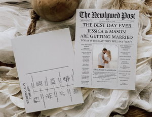 طباعة بطاقات دعوة زفاف على شكل صحف شعبية مع صور وجدول زمني وتصميم ورقي - Product Image 5