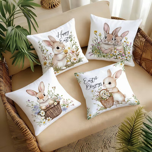 Funda de Almohada de Felpa Corta con Diseño de Conejo de Pascua, Éxito de Ventas Transfronterizo TM (sin Relleno), Decoración para el Hogar, Cojín para Respaldo de Sofá/Cama - Product Image 3