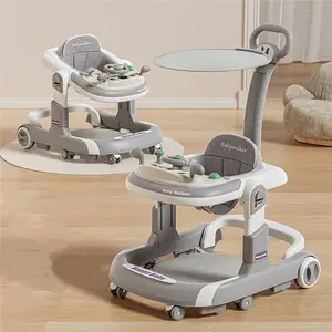 उच्च गुणवत्ता वाला 3 इन 1 ग्रे बेबी वॉकर, रियर व्हील स्पीड को समायोजित किया जा सकता है, फोल्डेबल इंडोर बेबी, चलना सीख रहा है, व्यायाम वॉकर