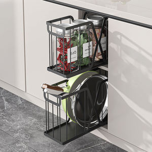 Panier en métal étroit coulissant pour armoires de cuisine, étagère de rangement coulissante pour épices <span class=keywords><strong>et</strong></span> casseroles, panier de rangement coulissant - Product Image 1