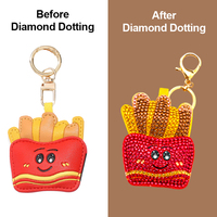 Perlengkapan Pembuatan Gantungan Tas Kulit Akrilik Berhias Rhinestone Bentuk Kentang Goreng, Set Liontin Tas dengan Stiker Permata dan Pena Dot untuk Remaja dan Anak-anak