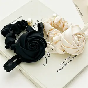 New 2024 Rose Party Hairstyles Decoration Wreath Elastic Hair Ties Rose Flower Satin Hair Ties