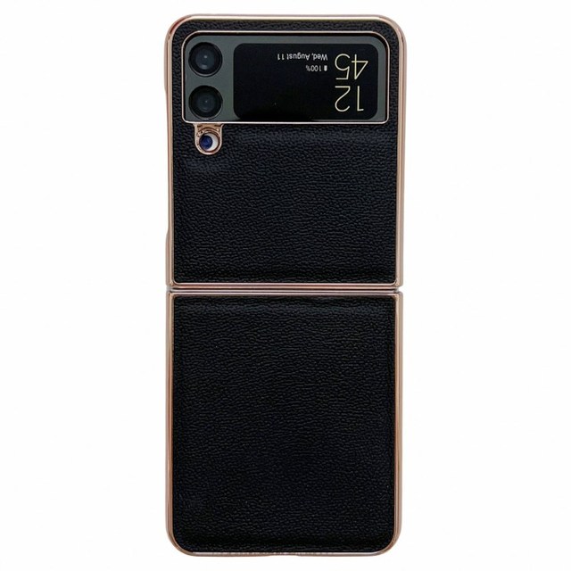 Genuine Leather Luxury Phone case for Samsung Galaxy Z Flip4 Shockproof Cover Electroplating Cover