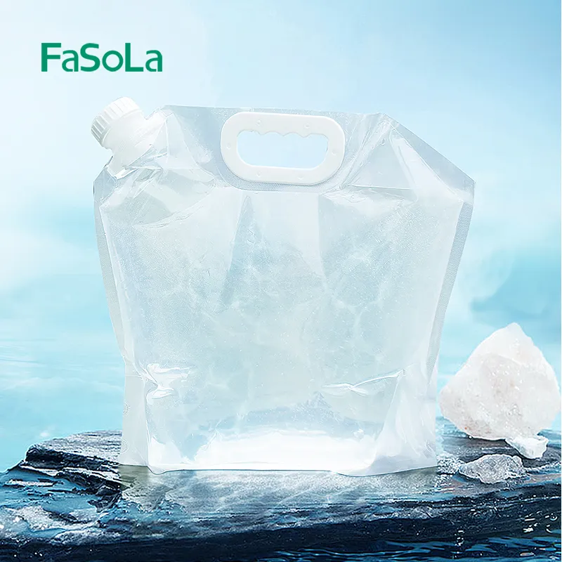 FaSoLa प्रीमियम बंधनेवाला पानी कंटेनर बैग डेरा डाले हुए लंबी पैदल यात्रा के लिए BPA मुक्त स्पष्ट प्लास्टिक भंडारण सुराही Foldable पानी की बोतल 5L