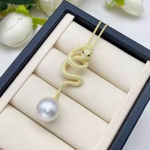 Pendentif en argent DIY 31266 avec plateau vide, rond de 10 à 15 mm, serpent 3D, 31266 S925, accessoirisé avec des perles, collier pendentif - Product Image 2