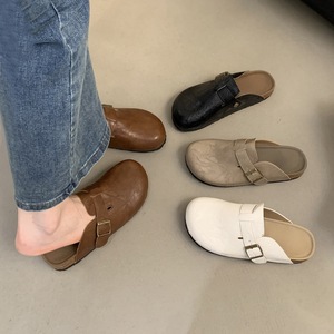 Women's slippers Retro and Versatile Casual Boken Shoes with Toe Caps New Style Washed Leather Toe Caps Retro slippers - Product Image 1