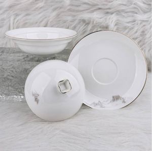 Soupière de luxe en porcelaine en gros, motif floral délicat, bord doré, bol individuel et soucoupe assortie pour événements de mariage - Product Image 6