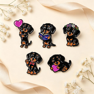 Lot de broches émaillées mignonnes en forme de chien Teckel, badges de revers de chiot de dessin animé, broches en forme de cœur, ballon, fleur et couronne pour la décoration de sacs à dos et vestes, cadeau - Product Image 3