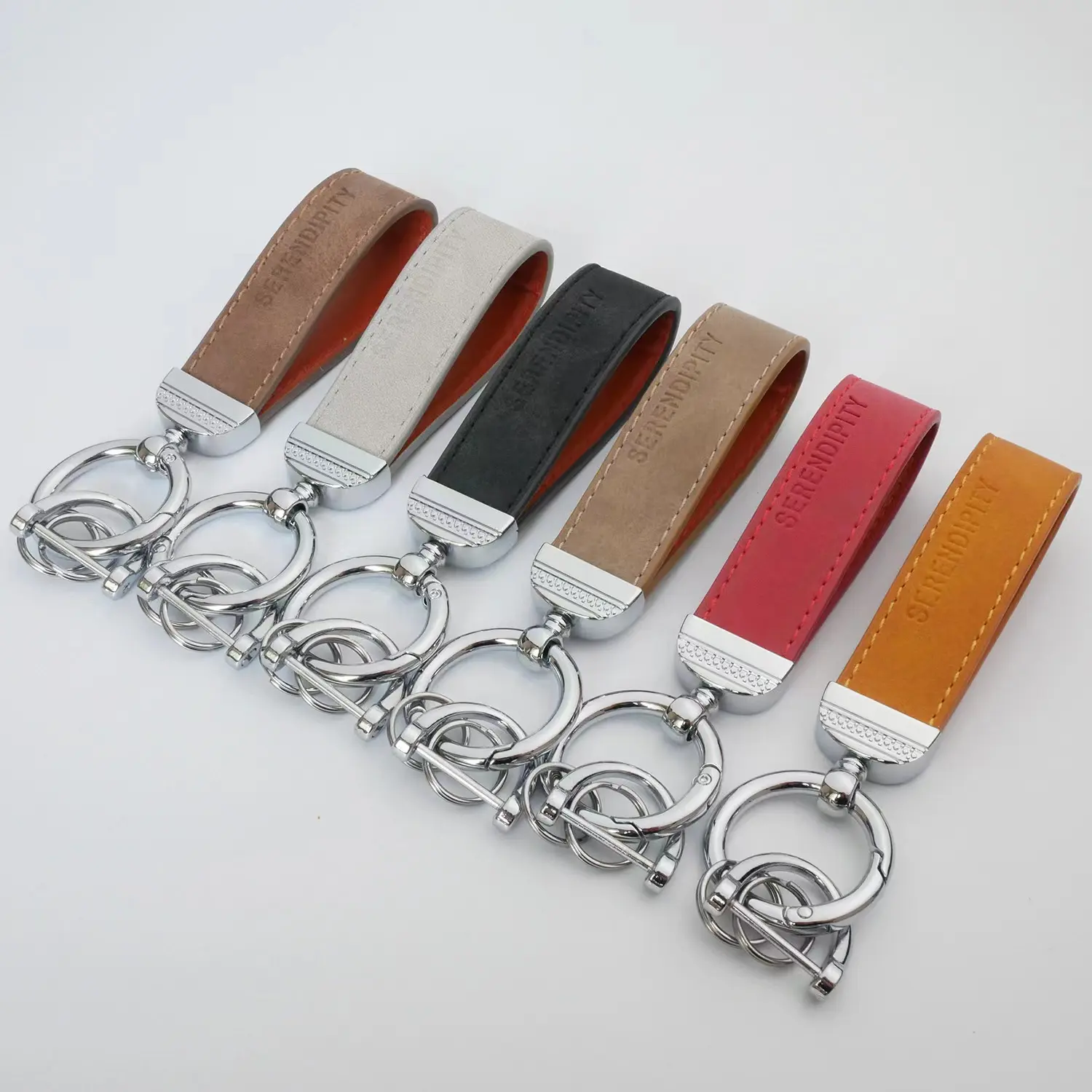 Wholesale Custom Logo Cow Charm Keyholder Gift Genuine Keyring Horseshoe Buckle Pu Car Brand Metal Leather Keychain