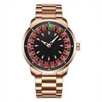 Montre à quartz pour homme Roulette 44 mm, analogique, lumineuse, étanche, boîtier en alliage, bracelet en acier inoxydable, cadran rond, style casino