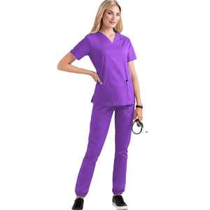 Women's V-Neck <b>Scrub</b> <b>Set</b> Short Sleeve Two Piece Moisture Wicking Hospital Uniforms For Nurses Split <b>Set</b> European Style - Product Image 5