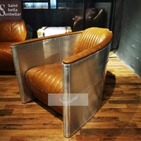 Schwarzer Echtleder-Sessel Metall-Aluminium Aviator-Stuhl Vintage Industrieller Antiker Amerikanischer Wohnmöbel Club-Café-Sitzgelegenheit
