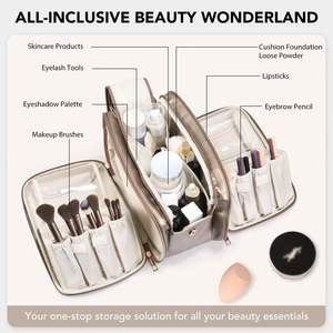Bolsa de Maquillaje Portátil de Viaje para Mujeres y Niñas con Compartimento para Brochas, Bolsa de Cosméticos Vertical, Bolsa de Aseo - Product Image 5