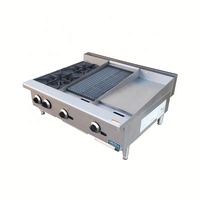 Cuisinière à gaz commerciale Core Pro 36 pouces, plaque de cuisson en acier inoxydable, 4 brûleurs, 115000 BTU/h, gril à pierres volcaniques, cuisinière 3-en-1