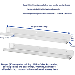Juego de 2 Estantes Flotantes Acrílicos Transparentes de 24 Pulgadas, 5 mm de Grosor, <span class=keywords><strong>para</strong></span> Exhibición de Discos de Vinilo LP - Product Image 2