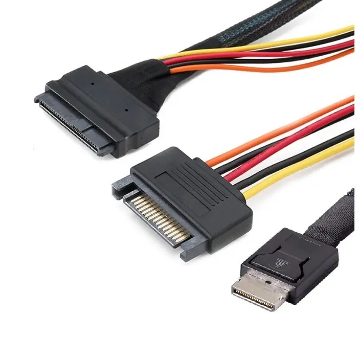 Mini SAS U.2 SFF-8639 to SFF-8611cable NVMe PCIe SSD kablosu ile SATA güç 1m