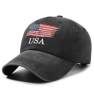 Casquette de baseball vintage sportive de style européen et américain en PVC délavé, brodée avec un grand motif du drapeau américain en tissu délavé - Product Image 5
