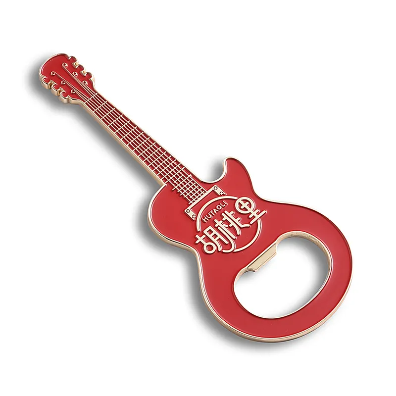 Hot bán sáng tạo mềm men biểu tượng tùy chỉnh kim loại guitar hình dạng rượu bia chai Opener