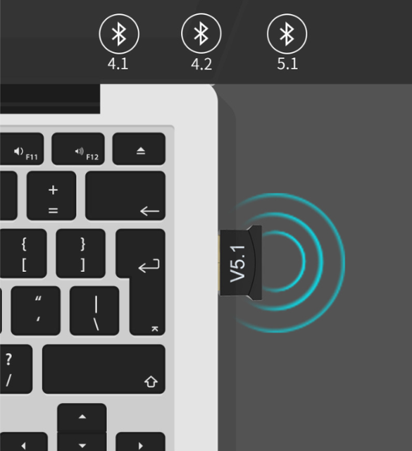 Portable USB Bluetooth 5.1 Adapter Wireless ABS Audio Adapter with Plug Play Feature Keyboard Mouse Laptop Headset Coverage 10m
