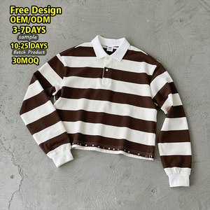 Streetwear Custom logo Fit in maglia di <span class=keywords><strong>cotone</strong></span> con righe a bottoni maglietta a <span class=keywords><strong>maniche</strong></span> <span class=keywords><strong>lunghe</strong></span> da uomo <span class=keywords><strong>Polo</strong></span> top da Rugby a manica lunga - Product Image 1
