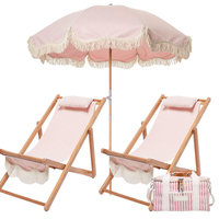Sac à dos pliable à rayures personnalisées chaise de plage en bois avec poteau en bois parasol à franges parasol parapluie coton glands