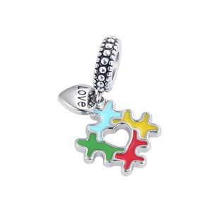 女性ファッションジュエリーガールズメタル5mmホール自閉症意識パズルピースビーズブレスレット用ヨーロピアンチャーム - Product Image 2