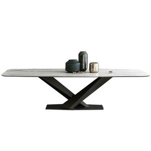 Mesa de comedor de mármol redonda de lujo con base de madera estriada para vestíbulos de hotel - Product Image 5