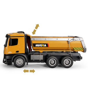 <span class=keywords><strong>Huina</strong></span> <span class=keywords><strong>1573</strong></span> — camion à benne à basculer avec télécommande, camion à benne en alliage RC, lumière 10ch, 2.4GHz, grand camion d'ingénierie, échelle 1:14, brun jouet, nouveau - Product Image 1