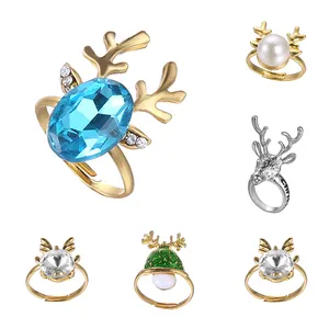 Bijoux de fête de mariage pour femmes, mignonnes bagues de noël en or et argent, tête de cerf, Elk, pour les doigts