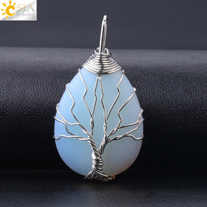 CSJA Reiki <span class=keywords><strong>Arbre</strong></span> <span class=keywords><strong>De</strong></span> <span class=keywords><strong>Vie</strong></span> <span class=keywords><strong>Pendentif</strong></span> Charmes <span class=keywords><strong>Argent</strong></span> Couleur Fil Wrap Naturel Teardrop Cristal Gemme Pierre <span class=keywords><strong>Pendentif</strong></span> Collier pour Femmes F765 - Product Image 5
