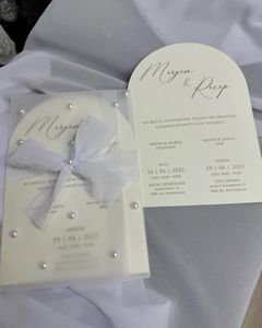 Tarjetas de Invitación de Boda Modernas y Lujosas con Perlas, Forma Rectangular, Papel Ecológico para el Día de la Madre y Bodas - Product Image 2
