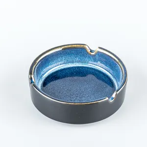 3.5英寸圆形复古蓝色烟灰缸陶瓷餐厅餐具陶瓷供应商陶瓷烟灰缸，带有您自己的标志