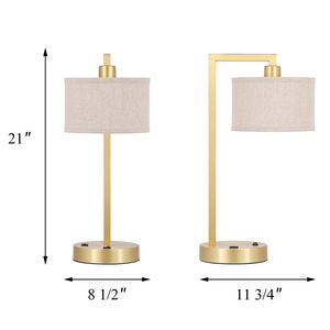 โคมไฟตั้งโต๊ะข้างเตียงแบบโมเดิร์น ทำจากทองเหลืองซาติน พร้อมพอร์ต USB และโคมผ้า สำหรับห้องนอนและสำนักงาน - Product Image 5