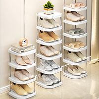 Étagère à chaussures murale ronde en PP à cinq niveaux, moderne, non pliable, pour salle de bain, gain de place, petite taille, étagère d'angle DIY