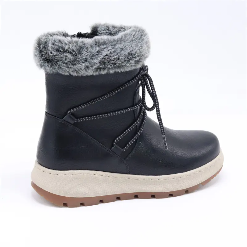 Zapatos de invierno de moda para mujer para el calor, botas de nieve de suela gruesa de altura aumentada para mujer, Para comodidad, tobillo con cordones para mujer B