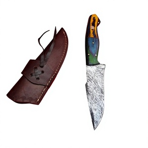 Couteau de camping en acier Damas avec manche en bois et étui en cuir, lame de survie pour activités de plein air - Product Image 4