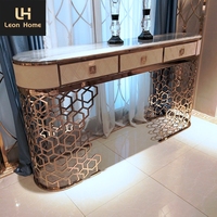 Table de couloir de luxe italien, table d'entrée, pieds dorés, loni en marbre, console