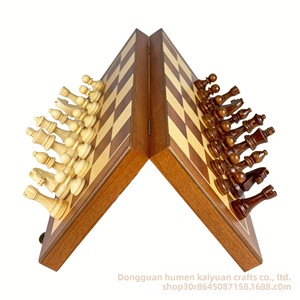 <span class=keywords><strong>Jeu</strong></span> de société 3 en 1 de luxe, échecs, backgammon, dames, pour adultes et enfants, portable, pliable, magnétique, plateau en bois massif de haute qualité - Product Image 3