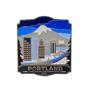 Hot Selling Portland Urban Building City Badge Factory Free Design Zinc Alloy Gold Metal Brooch Custom Soft Hard Enamel Pins