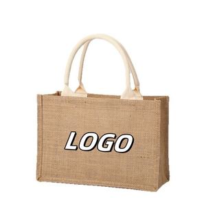 X57 Custom Eco-friendly Printed Burlap Jute Tote Bag Reusable Shopping Bag With Long Cotton Handle <b>for</b> <b>Gifts</b> With Custom Logo - Product Image 1