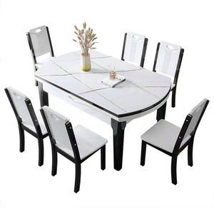 Mesa de Comedor Extensible con Tapa de Mármol y Borde Natural, con 6 Sillas, Mesa de Mármol para Comedor - Product Image 2