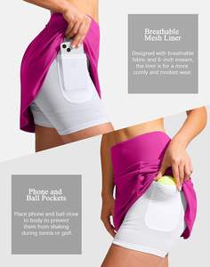 Custom Private Label Golf Skorts Tennisrokken Vrouwen Ritszakken Knielengte Workout Skort Hoge Taille Atletische Tennisrok - Product Image 4