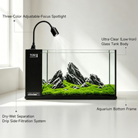 Ensemble d'aquarium 50 cm en verre à faible teneur en fer 91 % clarté, aquarium de bureau personnalisé en gros avec filtre silencieux intégré et couvercle en PC