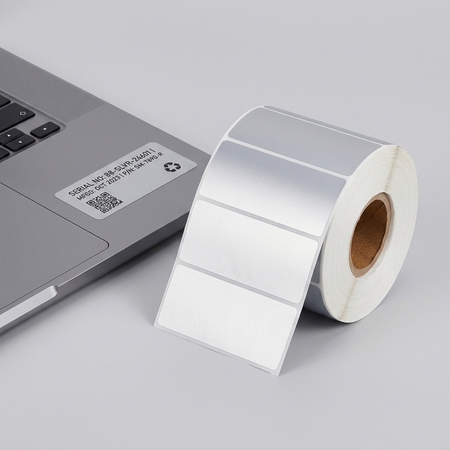 Factory Waterproof High Temperature Resistant Adhesive Barcode Thermal Transfer Label Blank Matte Silver PET Label Stickers