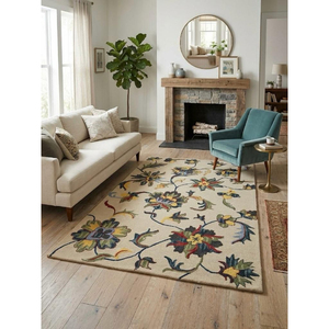 Alfombra Ecológica con Diseño Floral, Rectangular, Tejida a Mano, de Lana, Estilo Moderno, para Sala de Estar, Pelo Mediano, Base de Espuma, Limpieza en Seco - Product Image 3